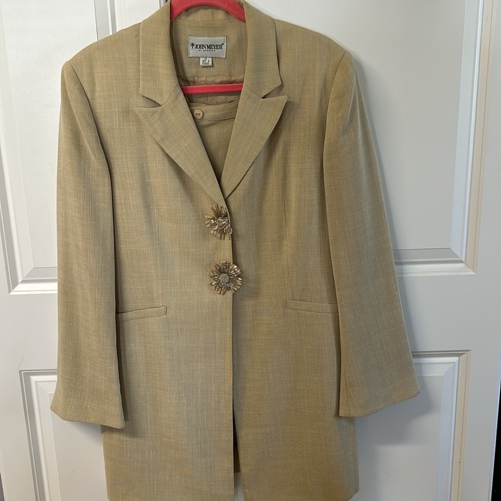 2piece ladies, business suit, beige fully lined,made by John Meyer of Norwich.
